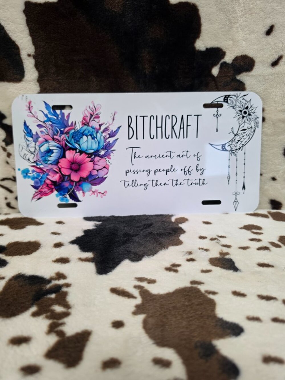 Bitchcraft Floral Funny Car Tag Handmade Vehicle License Plate